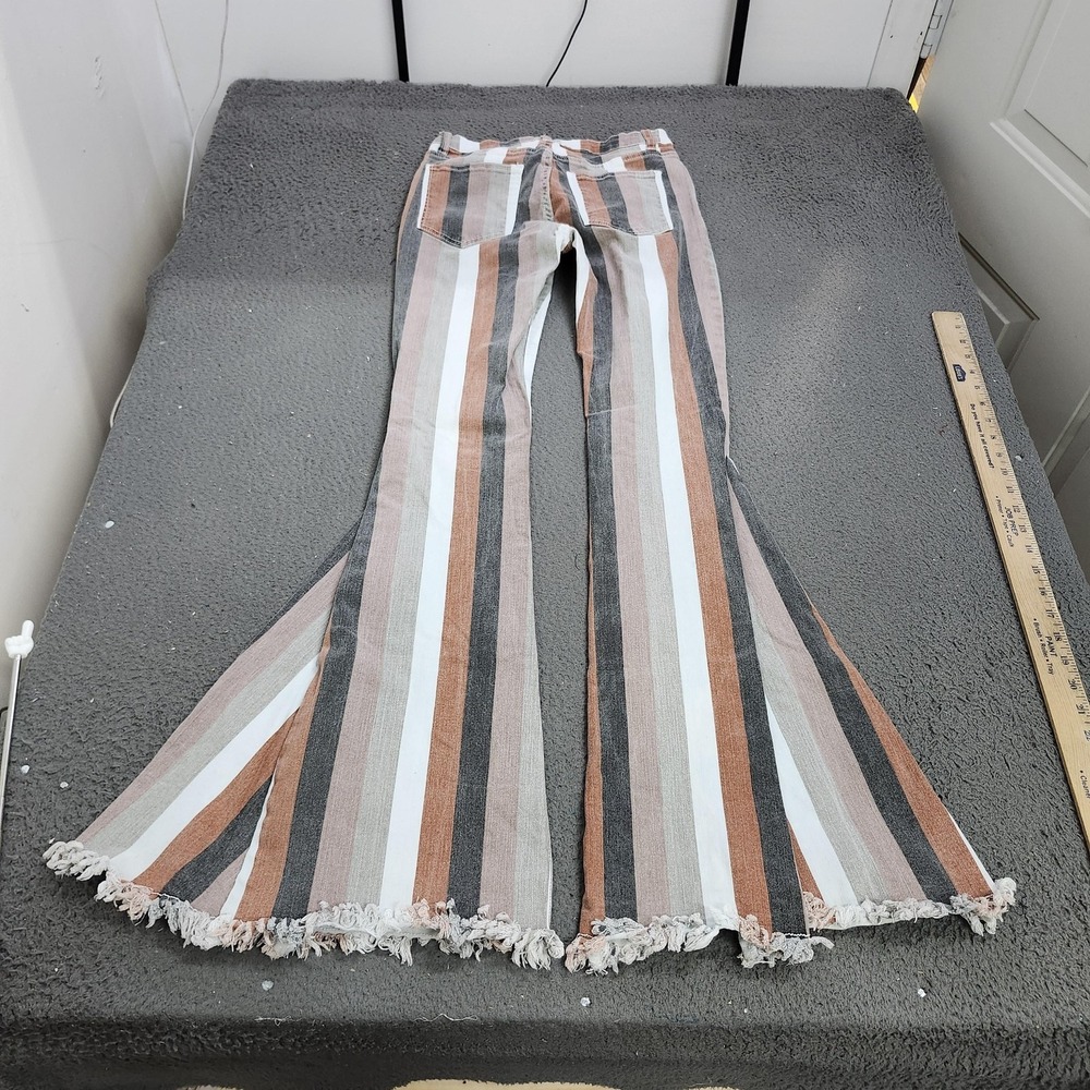 Jeans Womens 26 Multicolor High Rise Slim Flare Striped Fringe Denim Pants - Picture 7 of 8